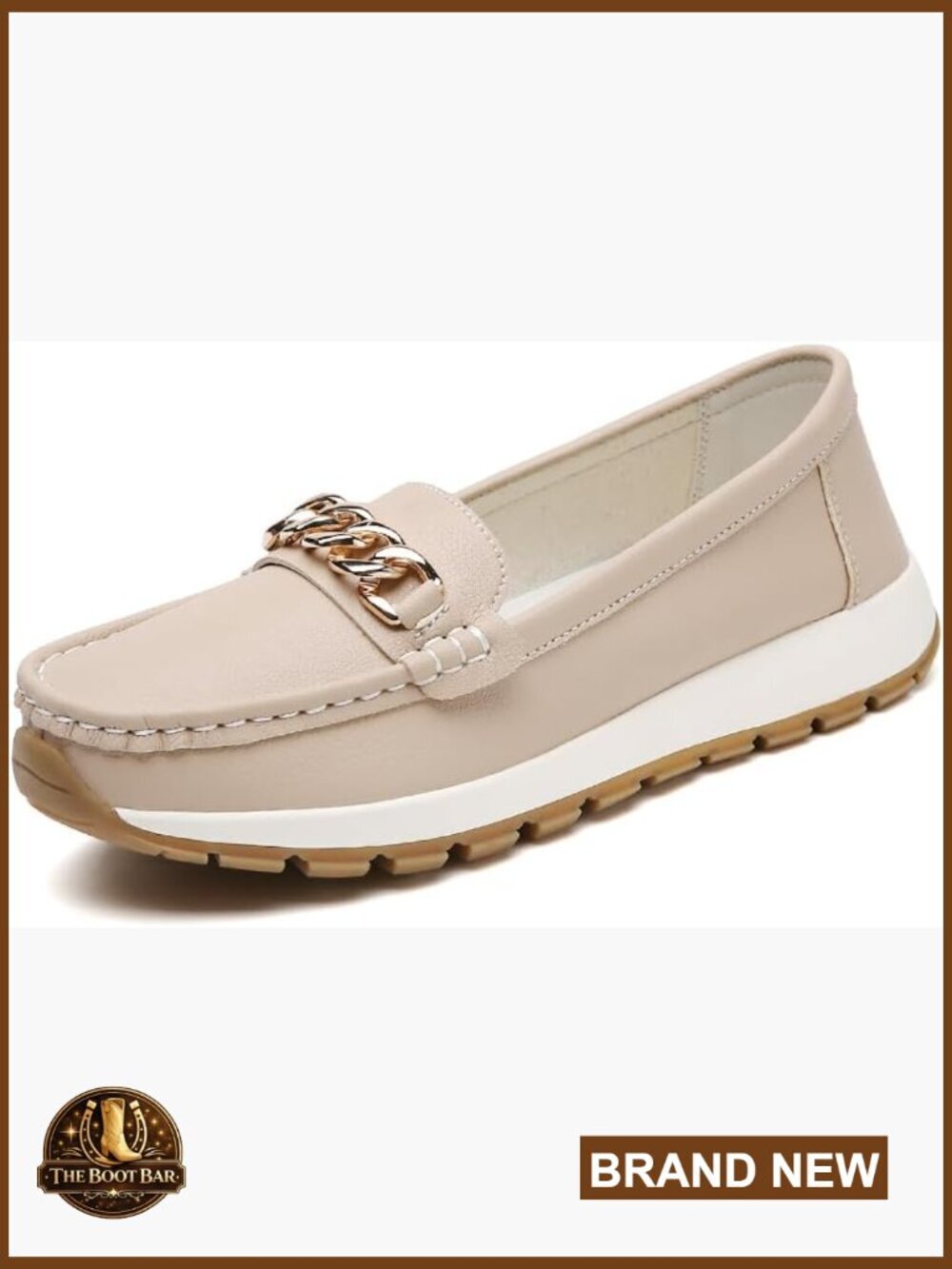 Chunky Loafers Slip On Mocc Walking Driving Shoes with Gold Chain